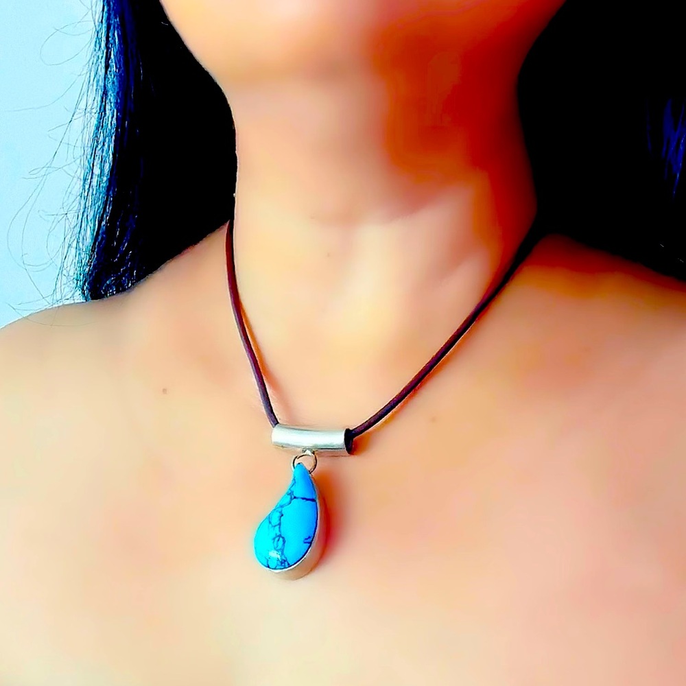 XL Teardrop Turquoise Necklace silver 925